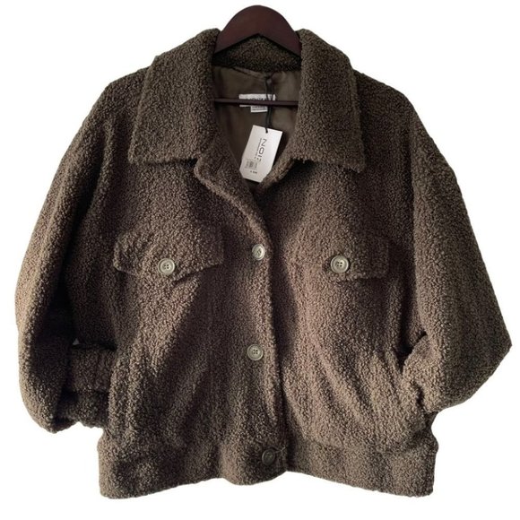 ❌SOLD ❌Noize Miley Short Length faux sherpa teddy trucker jacket olive green - Picture 5 of 11